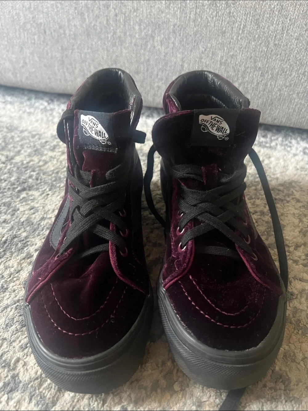 Vans High-Top Velvet Sneakers in Deep Burgundy and Black